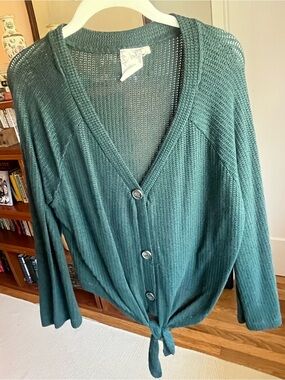 Blu Pepper Teal Green Tie-Front Button Cardigan